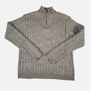 Oscar de la Renta Zip Up Ribbed Sweater L Long Sleeve Cable Knit Beige 1/4 Zip